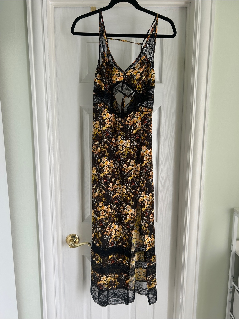 Urban Outfitters Black and Mustard Floral Lace Maxi Dress